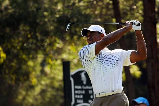ANTALYA, Oct. 11, 2012 -- Tiger Woods of the USA tees off in his match during the 3rd round of the Turkish Airlines World Golf Final at Antalya Golf Club in Antalya, Turkey on October 11, 2012. 