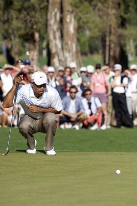 ANTALYA, Oct. 11, 2012 -- Tiger Woods of the United States ponders a putt during the third round of the Turkish Airlines World Golf Final at Antalya Golf Club in Antalya, Turkey, on October 11, 2012. 