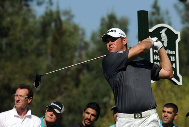 ANTALYA, Oct. 11, 2012 -- Lee Westwood of England tees off in his match during the 3rd round of the Turkish Airlines World Golf Final at Antalya Golf Club in Antalya, Turkey on October 11, 2012. 