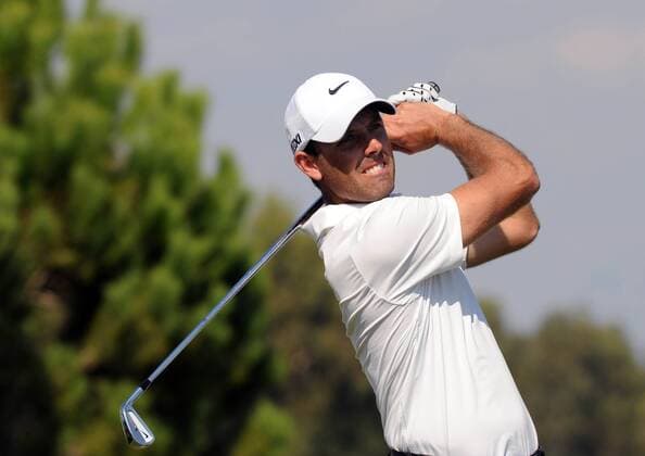 Charl Schwartzel of South Africa plays shot in his match during semi final of the Turkish Airlines World Golf Final at Antalya Golf Club on October 11, 2012 in Antalya, Turkey. (Xinhua Ma Yan) TURKEY-ANTALYA-WORLD GOLF FINAL 