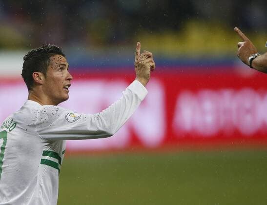 Qualifying match for the right to participate in the World Cup 2014 between the national teams of Russia and Portuga. Portugal national team player Cristiano Ronaldo.