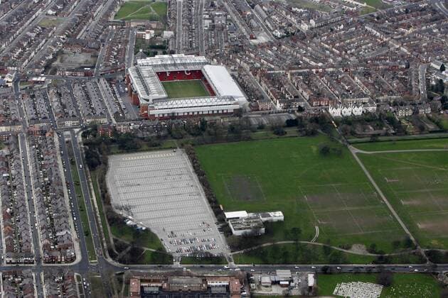 Aerial picture of Anfield, home of Liverpool Football Club EDITORIAL USE ONLY. No use with unauthorised audio, video, data, fixture lists, club league logos or live services. Online in-match use limited to 120 images, no video emulation. No use in betting, games or single club league player publications.