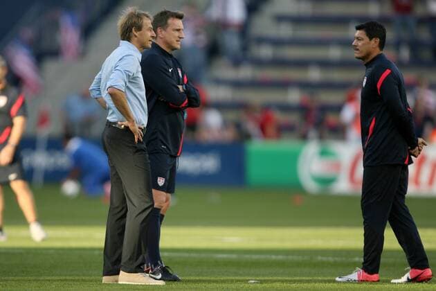 16 October 2012: U.S. head coach Jurgen Klinsmann (GER) (left) with assistants Andreas Herzog (AUT) and Martin Vazquez (USA) (right). The United States Men s National Team played the Guatemala Men s National Team Livestrong Sporting Park in Kansas City, Kansas in a CONCACAF Third Round World Cup Qualifying match for the FIFA 2014 Brazil World Cup. The United States won the game 3-1. SOCCER: OCT 16 Guatemala v USA Icon918121016045 EDITORIAL USE ONLY