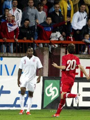 16.10.2012 Krusevac(Serbia) Serbia-England UEFA Under 21 Euro qualify play off men s football After match Danny Rose(L) England and Milos Ninkovic(r) Serbia 