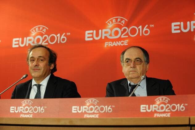 Michel Platini ( President UEFA ) - Noel le Graet ( President de la Federation Francaise de Football ) FOOTBALL : Comite de pilotage UEFA EURO 2016 - Paris - 23 10 2012 N.LeGouic FEP Panoramic 