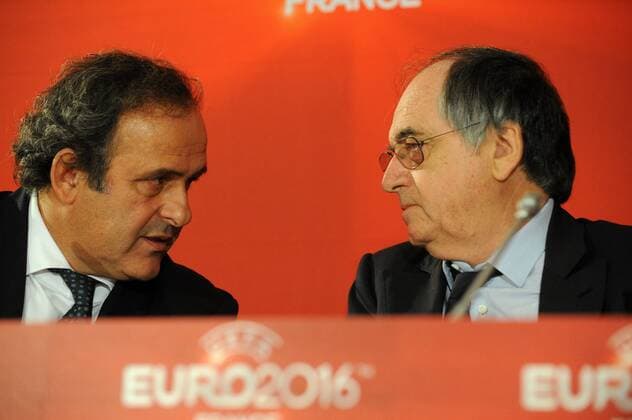 Michel Platini ( President UEFA ) - Noel le Graet ( President de la Federation Francaise de Football ) FOOTBALL : Comite de pilotage UEFA EURO 2016 - Paris - 23 10 2012 N.LeGouic FEP Panoramic 