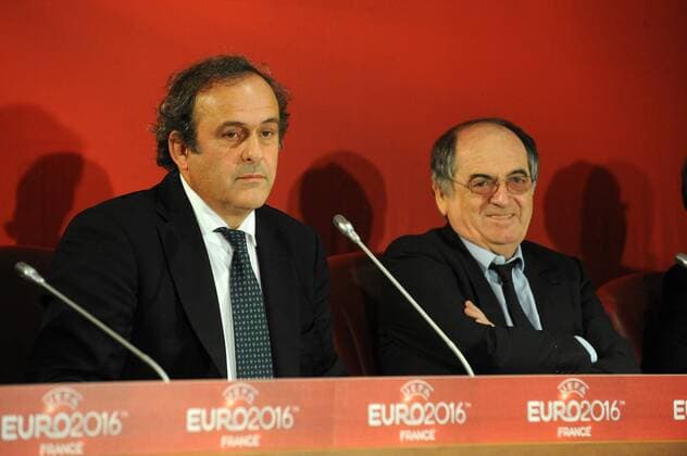 Michel Platini ( President UEFA ) - Noel le Graet ( President de la Federation Francaise de Football ) FOOTBALL : Comite de pilotage UEFA EURO 2016 - Paris - 23 10 2012 N.LeGouic FEP Panoramic 
