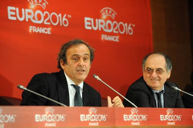 Michel Platini ( President UEFA ) - Noel le Graet ( President de la Federation Francaise de Football ) FOOTBALL : Comite de pilotage UEFA EURO 2016 - Paris - 23 10 2012 N.LeGouic FEP Panoramic 