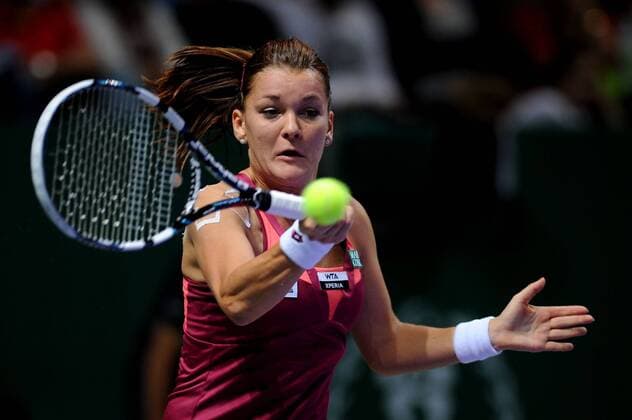 ISTANBUL, Oct. 24, 2012 - Agnieszka Radwanska of Poland hits a return during her match at WTA Tennis Damen Championships 2012 in Istanbul of Turkey on Oct. 24, 2012. TURKEY-ISTANBUL-WTA CHAMPIONSHIPS 