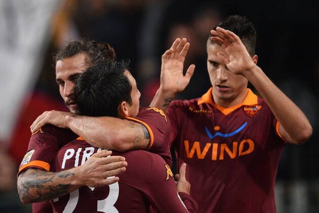 Daniel Pablo Daniel Osvaldo 2-0 Roma Goal celebration - Rom 4 11 2012 Stadio Olimpico, Football Calcio 2012 2013 Serie A, AS Rom Vs US Palermo andreaxstaccioli