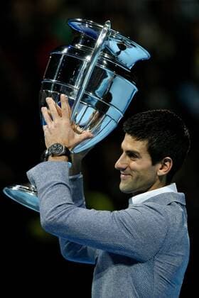 Tennis - ATP Tennis Herren World Tour finals 2012 - The O2 Arena Novak Djokovic is presented with the ATP Tennis Herren world no.1 trophy at the O2 Arena, London 