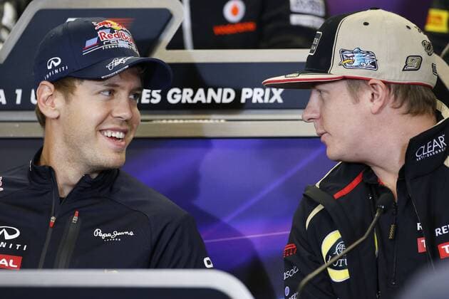 Motorsports: FIA Formula One World Championship 2012, Grand Prix of United States, 1 Sebastian Vettel (GER, Red Bull Racing), 9 Kimi Raeikkoenen (FIN, Lotus F1 Team), xHOCHxZWEIx