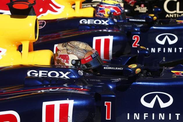 Motorsports: FIA Formula One World Championship 2012, Grand Prix of United States, 1 Sebastian Vettel (GER, Red Bull Racing), 2 Mark Webber (AUS, Red Bull Racing), xHOCHxZWEIx