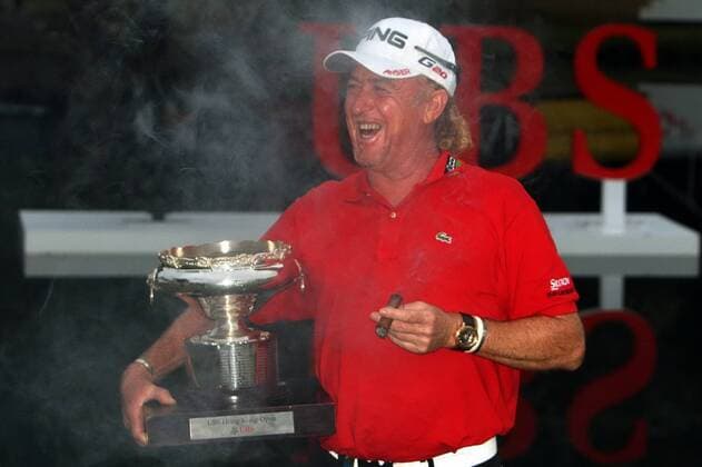 Nov 18, 2012; Hong Kong, CHINA; Miguel Angel Jimenez of Spain became the oldest European Tour winner on Sunday by achieving a 5-under 65 to capture his third Hong Kong Open title at The Hong Kong Golf Club. Hong Kong Open Day 4  - ZUMAs11