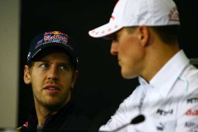 22.11.2012- Press conference, Sebastian Vettel (GER) Red Bull Racing RB8 and Michael Schumacher (GER) Mercedes AMG F1 W03 Brazilian Grand Prix, Sao Paulo 22-25 November 2012 