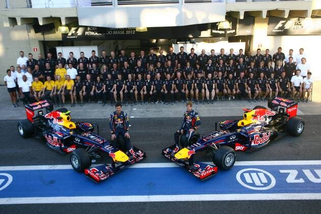 22.11.2012- Red Bull Team Photo, Mark Webber (AUS) Red Bull Racing RB8 and Sebastian Vettel (GER) Red Bull Racing RB8 Brazilian Grand Prix, Sao Paulo 22-25 November 2012 