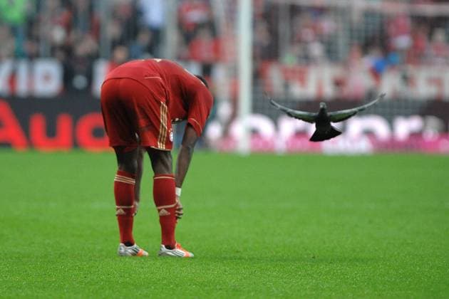 David ALABA (FC Bayern München) mit Taubenbegleitung. Bayern München vs. Hannover 96, 1. BL, Spieltag 13, Saison 2012 2013, 24.11.2012