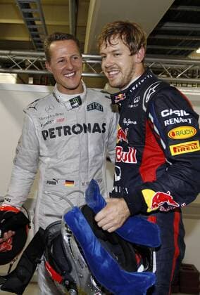 Motorsports: FIA Formula One World Championship 2012, Grand Prix of Brazil, 7 Michael Schumacher (GER, Mercedes AMG Petronas F1 Team), 1 Sebastian Vettel (GER, Red Bull Racing), xHOCHxZWEIx