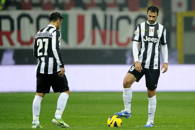 Mailand, 25 11 2012 - campionato di calcio serie A AC Milan-Juventus Turin: Mirko Vucinic-Fabio Quagliarella 