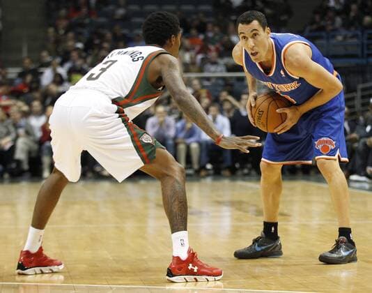 BRADLEY CENTER MILWAUKEE WISCONSIN USA 28.11.2012 NBA Basketball Herren USA MILWAUKEE BUCKS - NEW YORK KNICKS 88:102; BRANDON JENNINGS - PABLO PRIGIONI NBA GAME MILWAUKEE BUCKS AGAINST NEW YORK KNICKS AT THE BRADLEY CENTER IN MILWAUKEE. POLAND OUT!!!  20121128KSK045