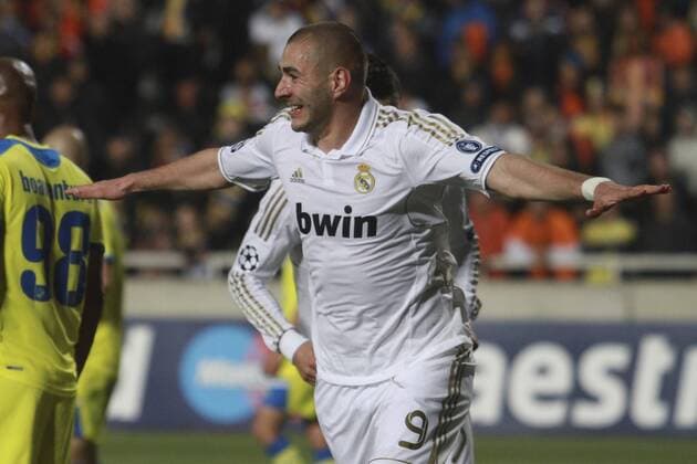 NICOSIA,CYPRUS - MARCH 27: Karim Benzema of Real Madrid during the UEFA Champions League quarter-final match between APOEL FC and Real Madrid at GSP Stadium on March 27, 2012 in Nicosia, Cyprus. UEFA Champions League Quarter-Final, APOEL - Real Madrid