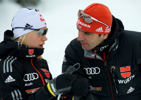 IBU Biathlon WC Hochfilzen AUT 07.12.2012 Damen 7,5 km Sprint Miriam GOESSNER GER Ricco GROSS Damen Trainer GER