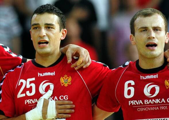 16.06.2012 Podgorica(Montenegro) Montenegro-Sweden World Cup qualifiers men s handball Fahrudin Melic(r) with Marko Lasica (L) Montenegro : 