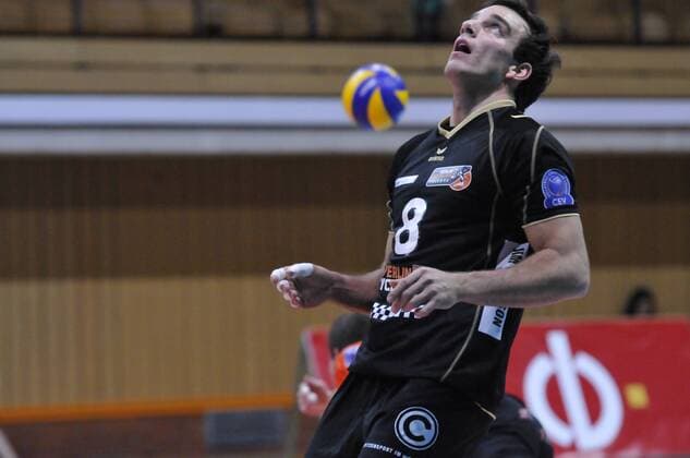 Champions League, voleyball, Jihostroj Ceske Budejovice - Berlin Recycling Volleys, December 12, 2012, Ceske Budejovice, Czech Republic. Bjorn Hohne of Berlin. (CTKxPhoto JanxHonza) CTKPhotoF201212120527001 