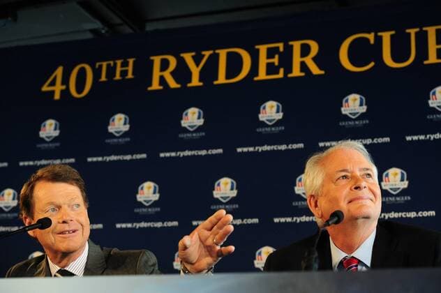 Dec. 13, 2012 - Manhattan, New York, U.S. - TOM WATSON is named U.S. 2014 Ryder Cup Captain by PGA Golf Herren of America President TED BISHOP (Right) at a press conference at the Empire State Building, Thursday, December 13, 2012. Tom Watson Named Ryder Cup Captain - ZUMAb09
