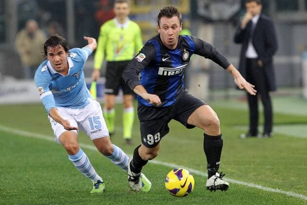 Alvaro Gonzalez (Lazio) Antonio Cassano (Inter).Roma 15 12 2012 Stadio Olimpico .Serie A 2012 2013.Football Calcio Lazio Vs Inter. lucaxpagliaricci