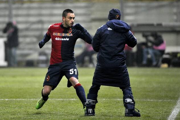 Mauricio Pinilla Cagliari 1-0.Goal celebration.- Calcio Cagliari vs Juventus Turin.Serie A - Parma Stadio Ennio Tardini, Football Calcio 2012 2013.