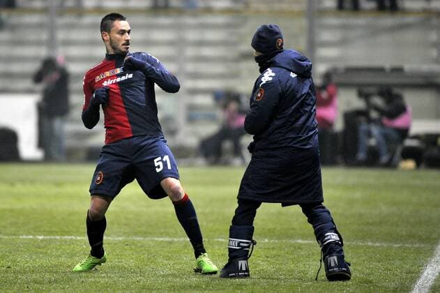 Mauricio Pinilla Cagliari 1-0.Goal celebration.- Calcio Cagliari vs Juventus Turin.Serie A - Parma Stadio Ennio Tardini, Football Calcio 2012 2013. federicoxtardito