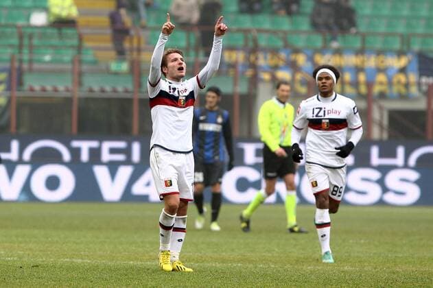 Esultanza di Ciro Immobile Genoa.Goal celebration.Milano 22 12 2012 Stadio S.Siro .Football Calcio Serie A 2012 13.Inter v Genoa. PaoloxNucci