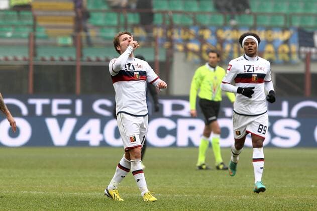 Esultanza di Ciro Immobile Genoa.Goal celebration.Milano 22 12 2012 Stadio S.Siro .Football Calcio Serie A 2012 13.Inter v Genoa. PaoloxNucci