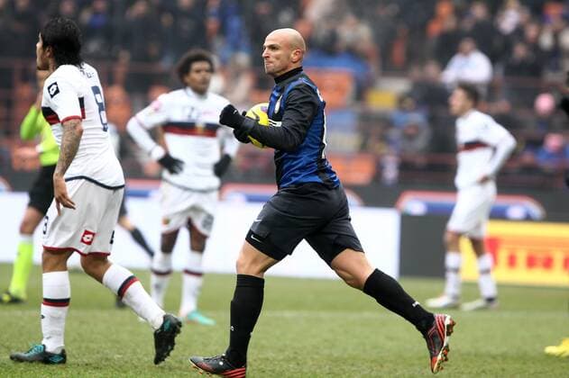 Esultanza di Esteban Cambiasso Inter.Goal celebration.Milano 22 12 2012 Stadio S.Siro .Football Calcio Serie A 2012 13.Inter v Genoa. PaoloxNucci