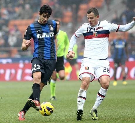 Andrea Ranocchia Inter Daniel Tozser Genoa.Milano 22 12 2012 Stadio S.Siro .Football Calcio Serie A 2012 13.Inter v Genoa. PaoloxNucci