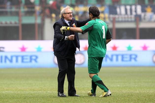 Esultanza Luigi Delneri Sebastian Frey Genoa.Milano 22 12 2012 Stadio S.Siro .Football Calcio Serie A 2012 13.Inter v Genoa. PaoloxNucci