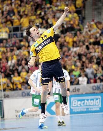 DKB-Handball-Bundesliga - 22.12.2012 - Saison 2012-2013 - Rhein Neckar Löwen - FA Göppingen - Mannheim v. l. Unbändiger Jubel bei Patrick Groetzki RNL Aktion, Einzelbild -