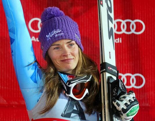 SKI ALPIN - FIS WC Semmering, Slalom, Damen SEMMERING,AUSTRIA,29.DEZ.12 - SKI ALPIN - FIS Weltcup, Slalom der Damen, Nachtslalom, Siegerehrung. Bild zeigt den Jubel von Tina Maze (SLO). 