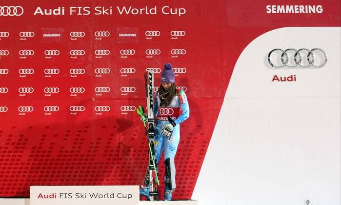 SKI ALPIN - FIS WC Semmering, Slalom, Damen SEMMERING,AUSTRIA,29.DEZ.12 - SKI ALPIN - FIS Weltcup, Slalom der Damen, Nachtslalom, Siegerehrung. Bild zeigt Tina Maze (SLO). 