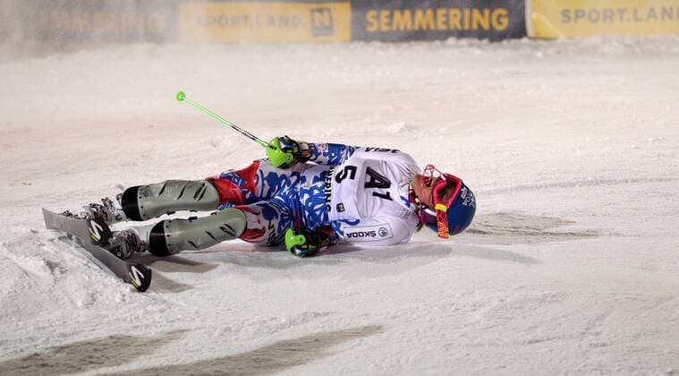 SKI ALPIN - FIS WC Semmering, Slalom, Damen SEMMERING,AUSTRIA,29.DEZ.12 - SKI ALPIN - FIS Weltcup, Slalom der Damen, Nachtslalom. Bild zeigt den Jubel von Veronika Velez Zuzulova (SVK). 