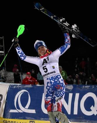 SKI ALPIN - FIS WC Semmering, Slalom, Damen SEMMERING,AUSTRIA,29.DEZ.12 - SKI ALPIN - FIS Weltcup, Slalom der Damen, Nachtslalom. Bild zeigt den Jubel von Veronika Velez Zuzulova (SVK). 