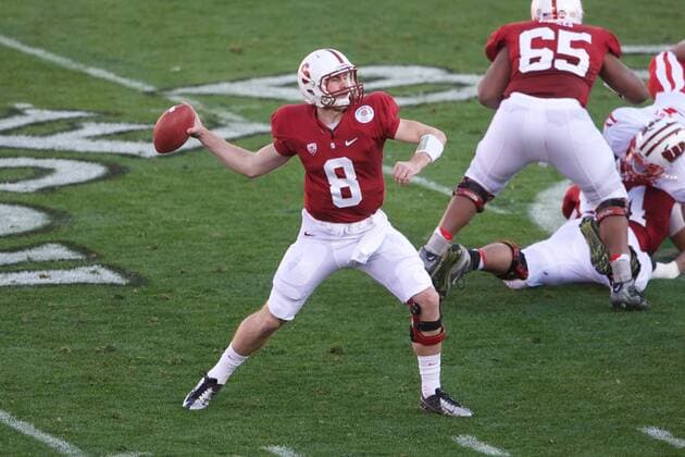 Jan. 1, 2013 - Pasadena, California, United States of America - Stanford Quarterback Kevin Hogan drops back to pass in the first half during the 99th Annual Rose Bowl game between the BCS 6 ranked Stanford University Cardinal and the Wisconsin University Badgers. At the Rose Bowl in Pasadena, California. NCAA College League USA Football 2013 - Jan 1 - Rose Bowl - Wisconsin vs Stanford - ZUMAl30