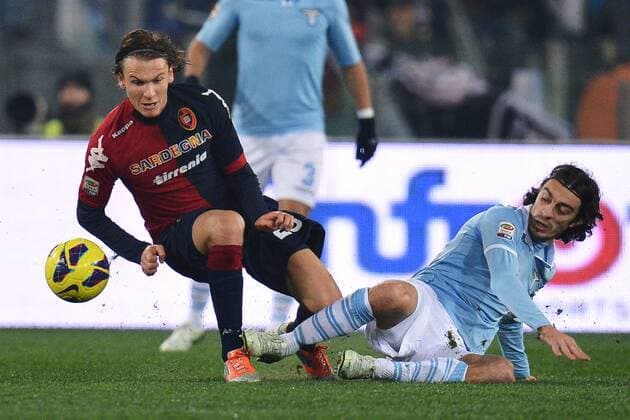 Albin Ekdal Cagliari, Giuseppe Biava Lazio 05 01 2013 Roma.Stadio Olimpico.Football Calcio 2012 2013. Campionato di Calcio Serie A; Lazio Rom - Cagliari Calcio. andreaxstaccioli