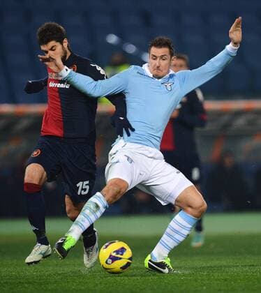 Luca Rossettini Cagliari, Miroslav Klose Lazio 05 01 2013 Roma.Stadio Olimpico.Football Calcio 2012 2013. Campionato di Calcio Serie A; Lazio Rom - Cagliari Calcio. andreaxstaccioli