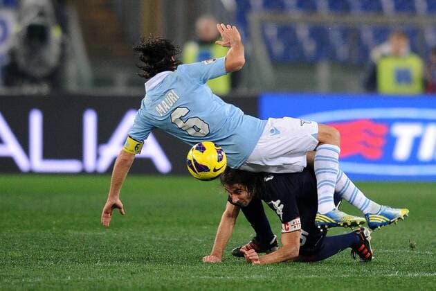Daniele Conti Cagliari Stefano Mauri Lazio 05 01 2013 Roma Stadio Olimpico Football 2012 2013 Campionato di Calcio Serie A; Lazio Rom - Cagliari Calcio. AntoniettaxBaldassarre