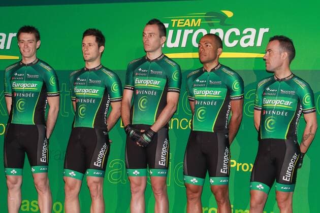 Pierre Rolland - Morgan Lamoisson - Christophe Kern - Yohann Gene - Anthony Charteau CYCLISME : Presentation de l equipe Europcar - Montigny le Bretonneux - 11 01 2013 PatrickPichon Panoramic 