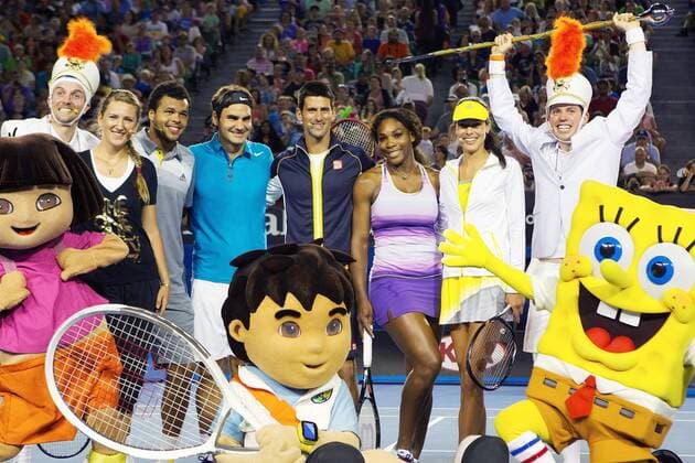 TENNIS - Australian Open 2012 MELBOURNE,AUSTRALIEN,12.JAN.13 - TENNIS - Grand Slam, Australian Open, Kids Tennis Day. Bild zeigt Victoria Azarenka (BLR), Jo-Wilfried Tsonga (FRA), Roger Federer (SUI), Novak Djokovic (SRB), Serena Williams (USA) und Ana Ivanovic (SRB). 