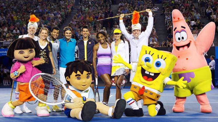 TENNIS - Australian Open 2012 MELBOURNE,AUSTRALIEN,12.JAN.13 - TENNIS - Grand Slam, Australian Open, Kids Tennis Day. Bild zeigt Victoria Azarenka (BLR), Jo-Wilfried Tsonga (FRA), Roger Federer (SUI), Novak Djokovic (SRB), Serena Williams (USA) und Ana Ivanovic (SRB). 