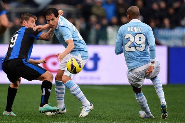 German Denis Atalanta, Cristian Ledesma, Abdoulay Konko Lazio.Roma - Rom, 13.01.2013 - Serie A 2012 2013 - Lazio Rom vs Atalanta Bergamo - andreaxstaccioli